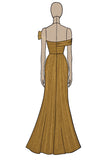 Or Épaule Dénudée Fourreau Robe De Bal En Satin Métallisé Avec Fente