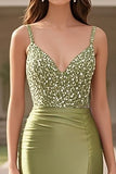 Satin Sauge Col V Fourreau Dentelle Applique Robe de Bal avec Fente