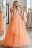 Princesse orange Sweetheart dentelle tulle applique robe longue de bal