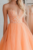 Princesse orange Sweetheart dentelle tulle applique robe longue de bal