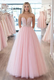 Robe de bal rose scintillante Sweetheart Tulle longue robe de bal avec appliques