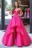 Robe de bal longue en satin fuchsia Princess Sweetheart High-Low