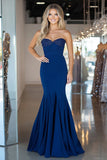 Robe de bal longue froncée sirène bleu marine