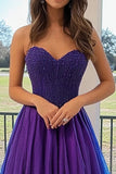 Princesse Tulle Prune Sweetheart Robe de Bal Longue avec Appliques