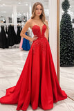 Princesse Rouge Sweetheart Robe de Bal en Satin avec Appliques