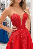 Princesse Rouge Sweetheart Robe de Bal en Satin avec Appliques