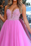 Princesse Rose Une Ligne Tulle Robe de Bal avec Appliques
