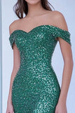 Robe longue de bal sirène à paillettes vertes scintillantes à épaules dénudées