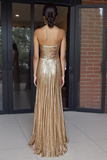 Or Sweetheart Métallisé A-ligne plissé robe longue de bal