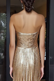 Or Sweetheart Métallisé A-ligne plissé robe longue de bal