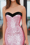 Robe longue de bal sirène rose scintillante Sweetheart Sequin