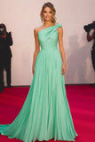 A Line One Shoulder Robe de gala longue froncée menthe