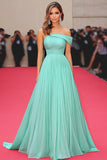 A Line One Shoulder Robe de gala froncée en mousseline de soie menthe