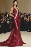 Robe de gala sirène rouge scintillante
