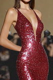 Robe de gala sirène rouge scintillante
