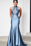 Robe de bal de gala sans bretelles gris-nu bleu fourreau