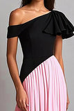 Robe de gala en crêpe noir et rose à une épaule