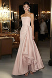 Robe de gala bustier en satin rose fourreau