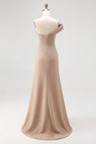 Robe de gala plissée en jersey kaki clair fourreau à une épaule
