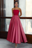 A Line Robe longue bustier de bal de gala en satin rouge et rose