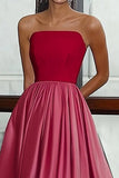 A Line Robe longue bustier de bal de gala en satin rouge et rose