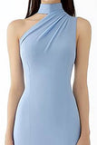 Robe longue de bal de gala en crêpe dos nu bleu clair fourreau
