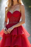 Une ligne à volants en organza rouge Sweetheart robe longue de bal