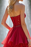 Une ligne à volants en organza rouge Sweetheart robe longue de bal