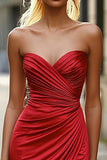Robe de bal en satin froncé sirène chérie rouge