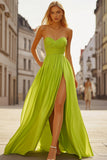 Vert citron Une ligne Sweetheart Ruched Robe de bal en mousseline de soie