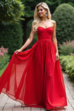 Rouge Une ligne Sweetheart Robe de bal longue en mousseline de soie