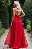 Rouge Une ligne Sweetheart Robe de bal longue en mousseline de soie