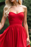 Rouge Une ligne Sweetheart Robe de bal longue en mousseline de soie