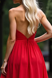 Rouge Une ligne Sweetheart Robe de bal longue en mousseline de soie
