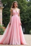 Chic Rose Une Ligne Plissé En Mousseline De Soie Col En V Robe de demoiselle d’honneur