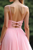 Chic Rose Une Ligne Plissé En Mousseline De Soie Col En V Robe de demoiselle d’honneur
