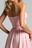 Mousseline de soie rose chérie une ligne froncée robe de demoiselle d’honneur