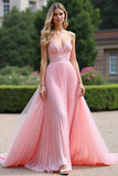 Robe de demoiselle d’honneur rose plissée en mousseline de soie