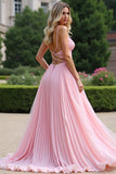 Robe de demoiselle d’honneur rose plissée en mousseline de soie