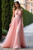 Élégant Rose Une Ligne Plissé Mousseline De Soie Sweetheart Robe De Demoiselle D’honneur