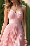 Élégant Rose Une Ligne Plissé Mousseline De Soie Sweetheart Robe De Demoiselle D’honneur