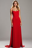 Fourreau rouge satin spaghetti bretelles robe longue de demoiselle d’honneur