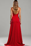 Fourreau rouge satin spaghetti bretelles robe longue de demoiselle d’honneur