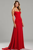 Fourreau rouge satin spaghetti bretelles robe longue de demoiselle d’honneur