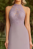Robe longue mère de la mariée en dentelle lilas lilac