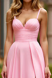 Rose A Ligne Spaghetti Bretelles Robe Longue De Bal Froncée Avec Fente
