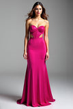 Sirène scintillante Robe de bal longue évidée fuchsia Sweetheart avec paillettes