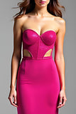 Sirène scintillante Robe de bal longue évidée fuchsia Sweetheart avec paillettes