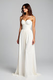Robe longue formelle froncée sans bretelles blanche fourreau