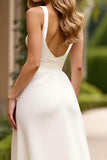 Robe de mariée longue en mousseline de soie ivoire avec fente